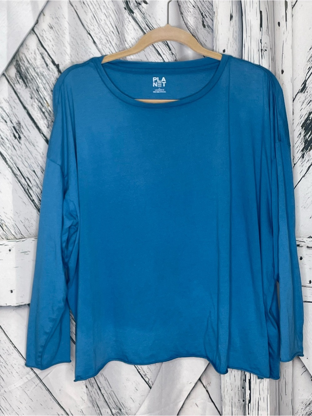 Planet by Lauren G Pima Cotton Boxy Long Sleeve T-Shirt OS